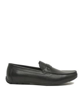 solid slip-on loafers with genuine leather upper