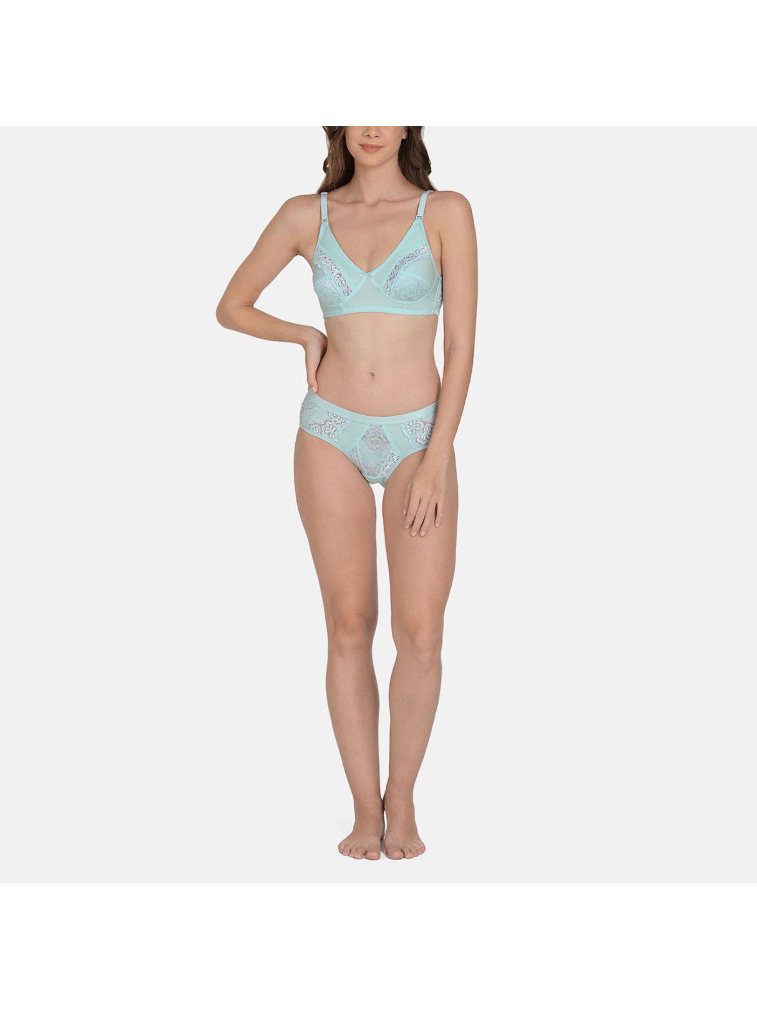 solid soft net lingerie set blue