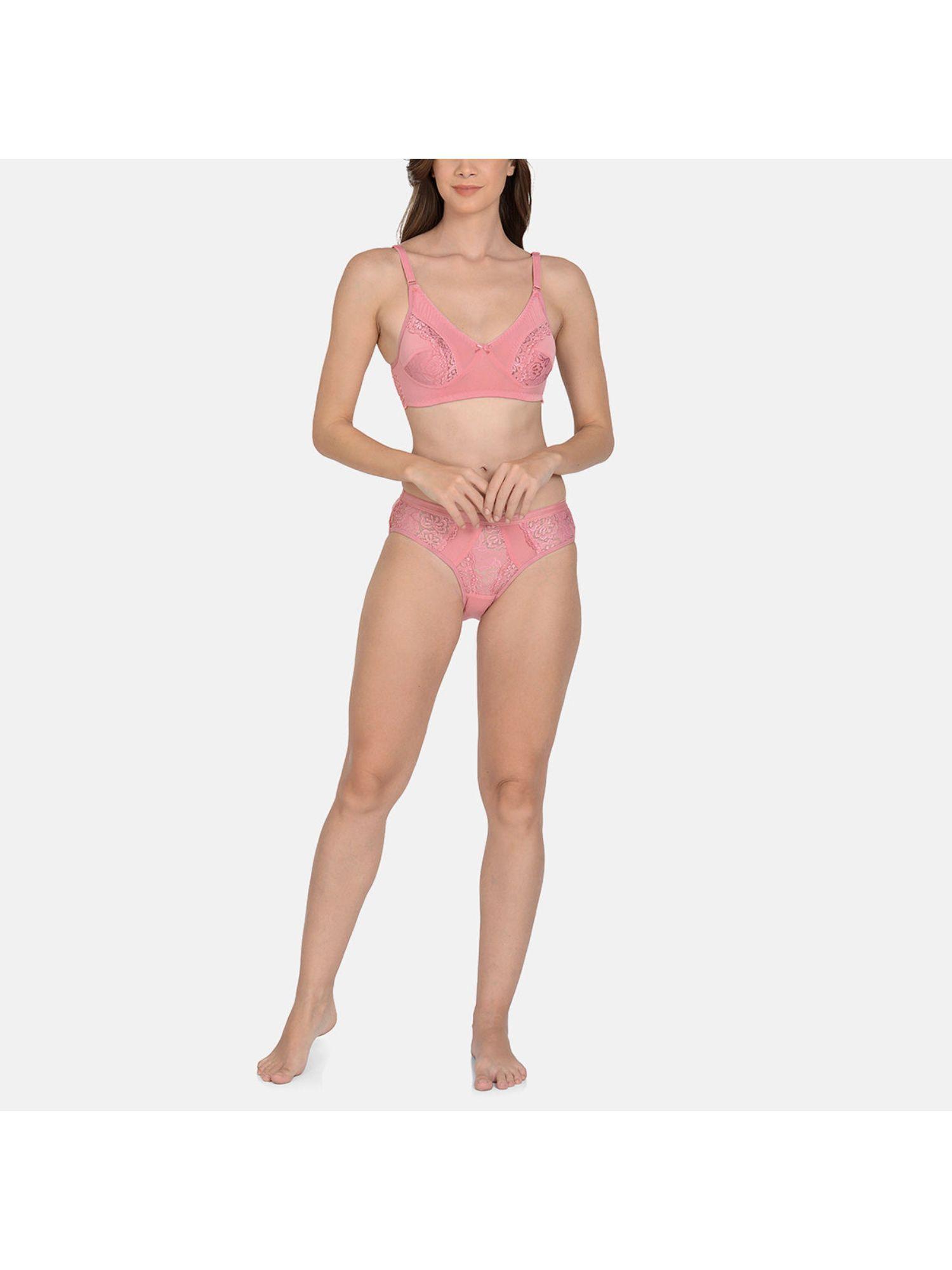 solid soft net lingerie set pink