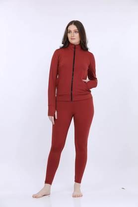 solid spandex regular fit women's tracksuit - red