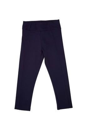 solid spandex straight fit girls trousers - navy