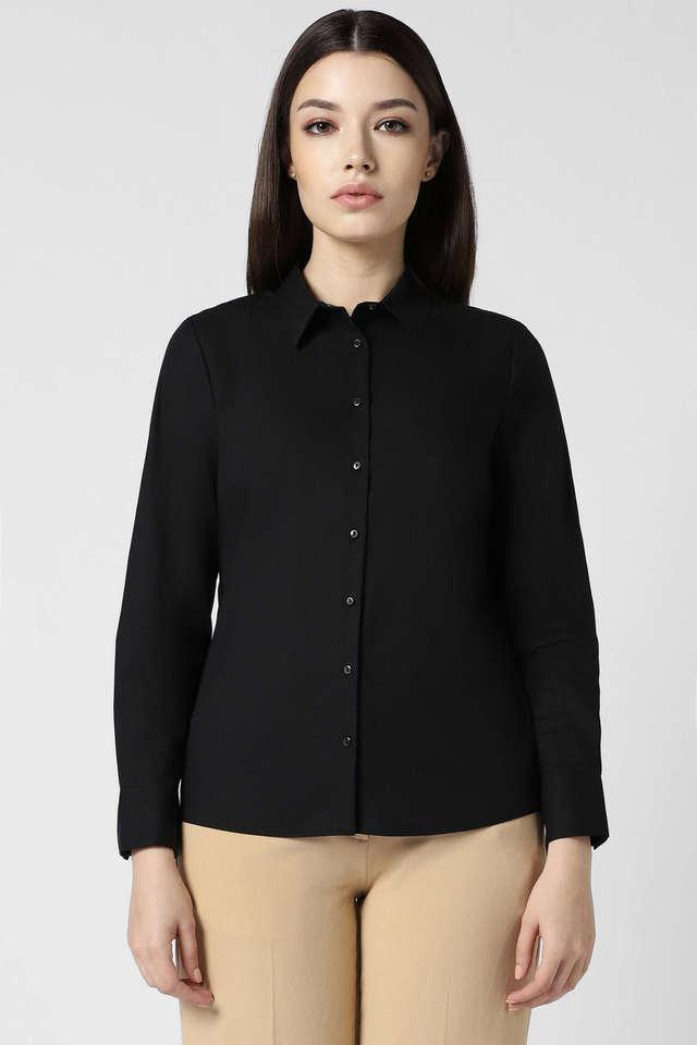 solid spread collar cotton womens formal wear shirt