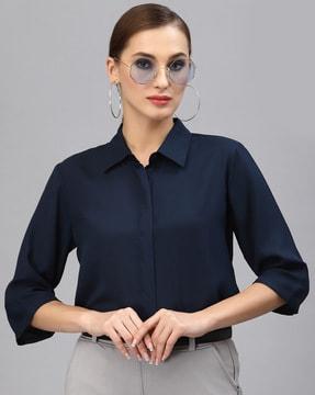 solid spread-collar shirt