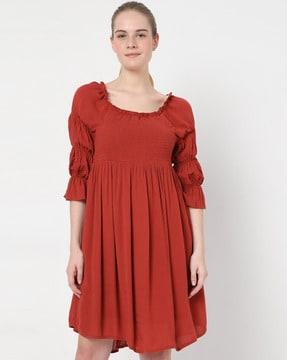 solid square-neck  dress