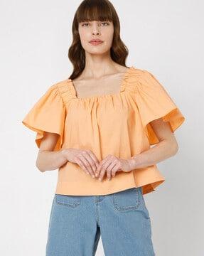 solid square-neck  top