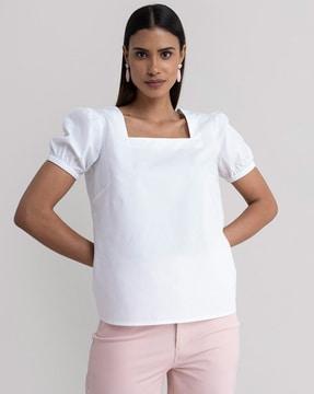 solid square-neck top