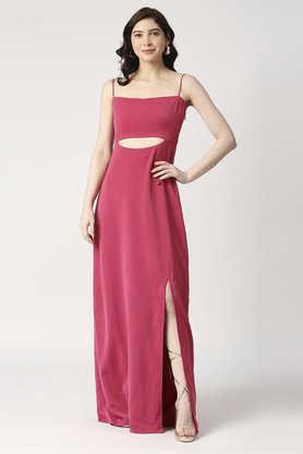solid square neck viscose women's dress - pink