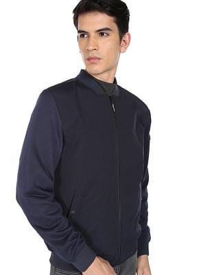 solid stand collar bomber jacket