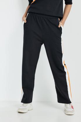 solid straight fit cotton blend women's active wear track pants - black