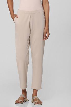 solid straight fit cotton lycra womens all occasions pants - natural
