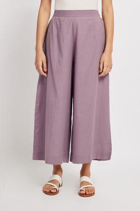 solid straight fit cotton women's casual wear pants - orchid