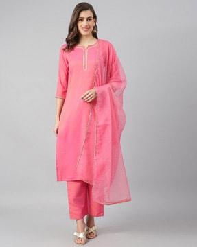 solid straight fit kurta sets