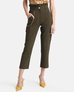 solid straight fit pant with chain