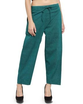 solid straight fit pants with drawstring waist