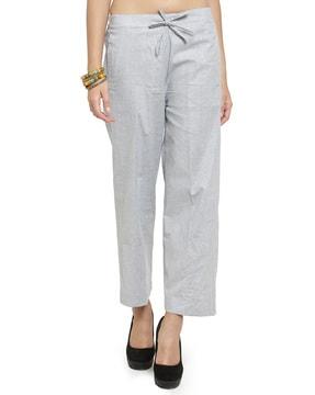 solid straight fit pants with drawstring waist