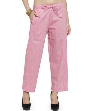 solid straight fit pants with drawstring waist