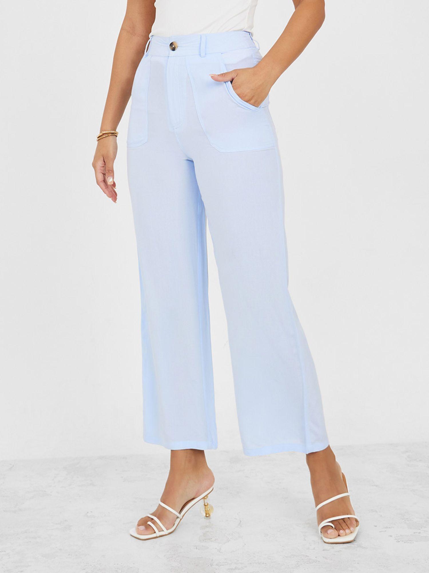 solid straight fit pants with front pockets