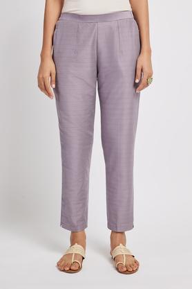 solid straight fit silk women's casual wear pants - orchid