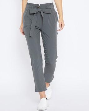 solid straight fit trousers