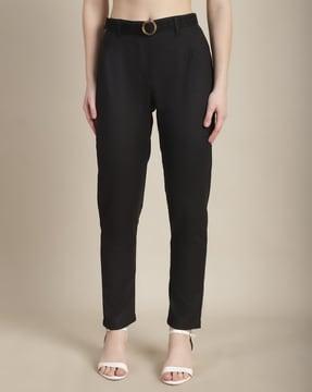 solid straight fit trousers