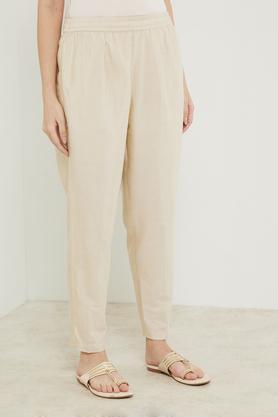 solid straight fit viscose blend women festive wear pant - gold