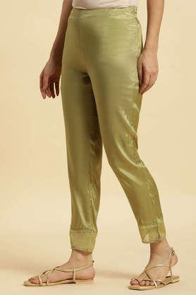 solid straight fit viscose women's festive wear pant - green