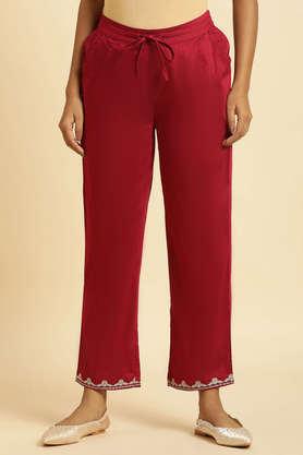 solid straight fit viscose women's festive wear pant - magenta