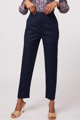 solid straight fit viscose women's formal wear pants - navy