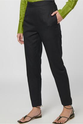 solid straight fit viscose womens formal wear pants - black