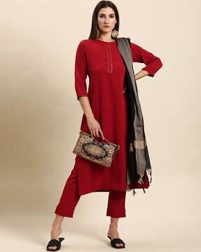 solid straight kurta set with dupatta