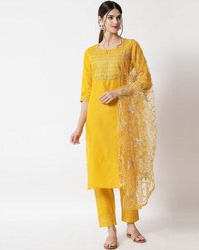 solid straight kurta set