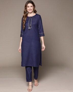 solid straight kurta set