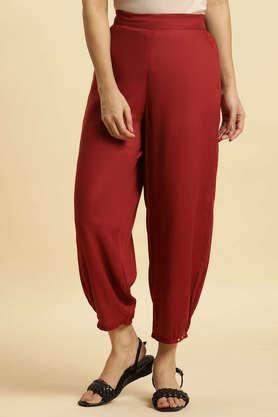 solid straight viscose women's casual wear pants - maroon