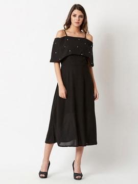 solid strappy off-shoulder a-line dress