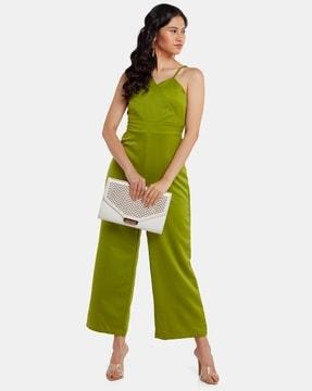 solid strappy-sleeves jumpsuit