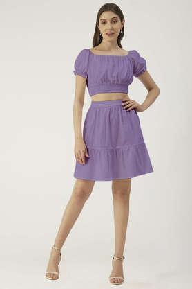 solid summer 2 pcs set for women off-shoulder crop top - mini skirt coord set - violet