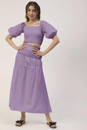 solid summer 2 pcs skirt top set for women viscose rayon coord set - violet