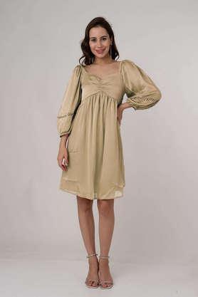 solid sweetheart neck polyester women's dress - natural