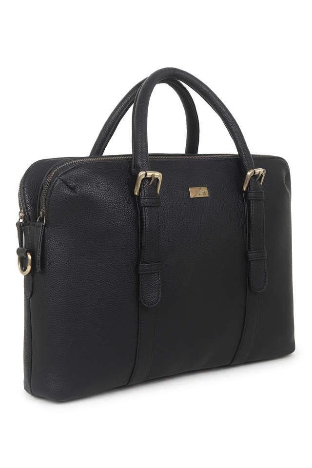 solid synthetic leather zipper closure mens laptop bag