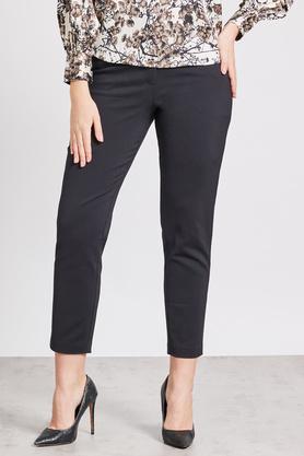 solid tailored fit women's formal wear trouser - black