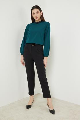 solid tailored fit women's formal wear trouser - black