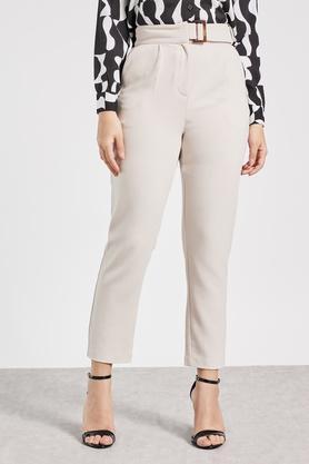 solid tailored fit women's formal wear trouser - natural