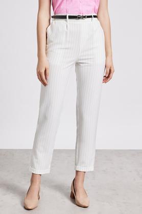 solid tailored fit women's formal wear trouser - white