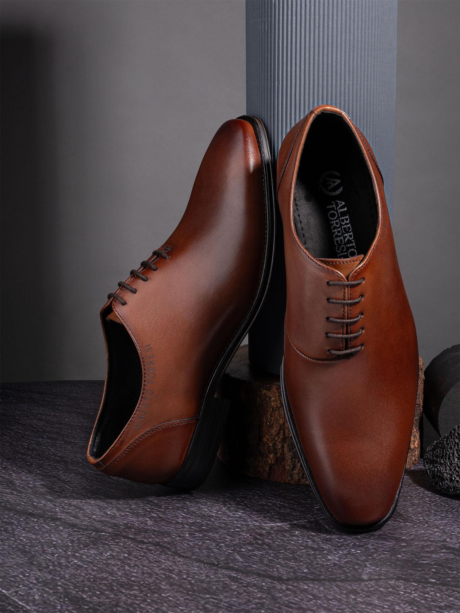 solid tan leather lace up shoes