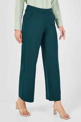 solid tapered fit blended fabric women's formal wear trousers - green