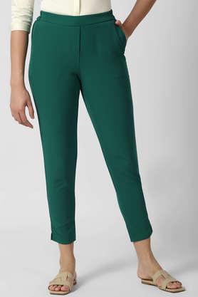 solid tapered fit blended women's formal wear trouser - green