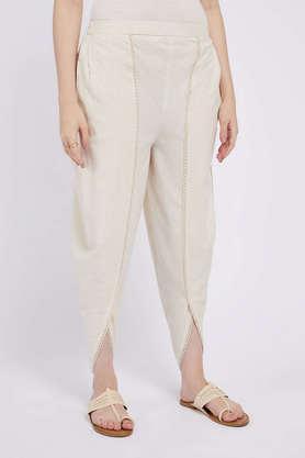 solid tapered fit cotton women's casual wear dhoti pants - ivory