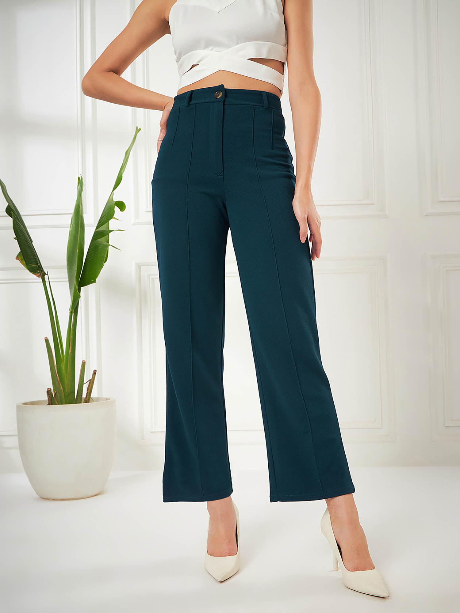 solid teal straight fit high rise pants