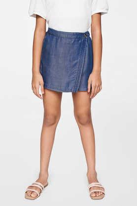 solid tencel regular fit girls shorts - mid blue