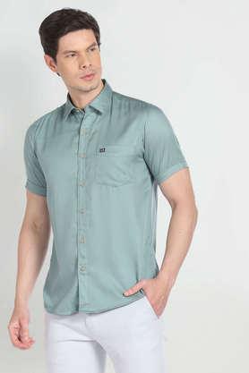 solid tencel regular fit men's casual shirt - green